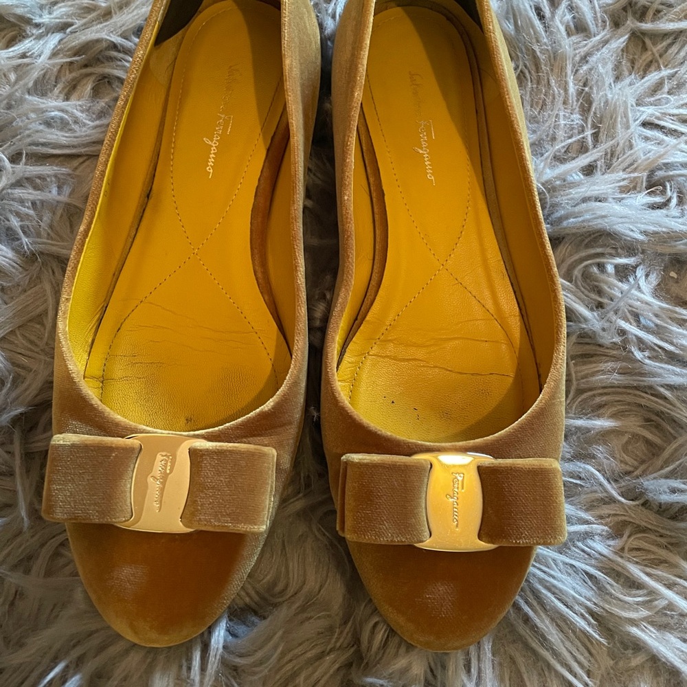 Salvatore Ferragamo Yellow Velvet Ballet